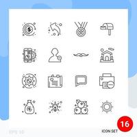 16 User Interface Outline Pack of modern Signs and Symbols of graph chart medals box email Editable Vector Design Elements