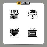 paquete de iconos de vector de stock de 4 signos y símbolos de línea para elementos de diseño de vector editables de corazón de pincel de idea actual de computadora