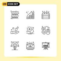 Stock Vector Icon Pack of 9 Line Signs and Symbols for wash hand money cleaning farm Editable Vector Design Elements