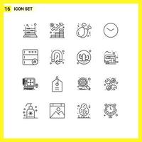 Pack of 16 creative Outlines of clock watch management basic food Editable Vector Design Elements
