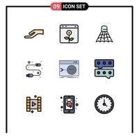 Modern Set of 9 Filledline Flat Colors Pictograph of command wire badminton usb cable Editable Vector Design Elements