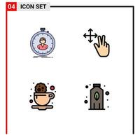 4 Thematic Vector Filledline Flat Colors and Editable Symbols of fast coffee timer gesture drink Editable Vector Design Elements