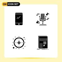 Universal Icon Symbols Group of 4 Modern Solid Glyphs of phone business android microphone target Editable Vector Design Elements