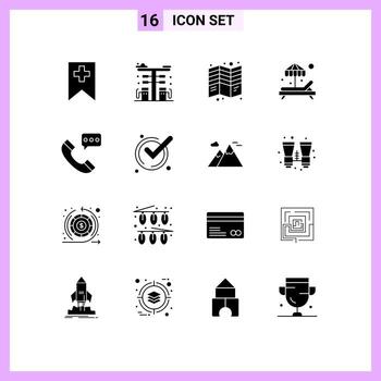 16 Universal Solid Glyphs Set for Web and Mobile Applications communication summer brochure paradise tri Editable Vector Design Elements
