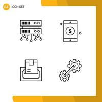 4 User Interface Line Pack of modern Signs and Symbols of database server money mobile buy cogs Editable Vector Design Elements