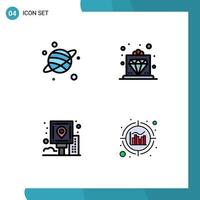 4 Universal Filledline Flat Color Signs Symbols of astrology navigation offer service route Editable Vector Design Elements