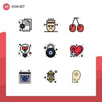 9 Filledline Flat Color concept for Websites Mobile and Apps alarm love mask heart light Editable Vector Design Elements