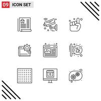 Modern Set of 9 Outlines Pictograph of purse money hand finance wallet Editable Vector Design Elements