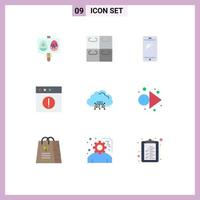 Pack of 9 Modern Flat Colors Signs and Symbols for Web Print Media such as data cloud smart phone mac alert Editable Vector Design Elements