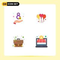 Editable Vector Line Pack of 4 Simple Flat Icons of day tactics bloone heart online shop Editable Vector Design Elements