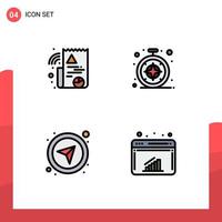 Pack of 4 Modern Filledline Flat Colors Signs and Symbols for Web Print Media such as digital navigational browser compass graph Editable Vector Design Elements