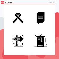 Group of 4 Modern Solid Glyphs Set for ribbon opportunity chat career cake Editable Vector Design Elements