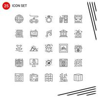 Modern Set of 25 Lines and symbols such as portfolio bag present wall brick Editable Vector Design Elements