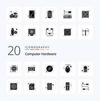 20 Computer Hardware Solid Glyph icon Pack like power battery data technology hardware vector