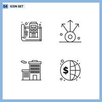 Mobile Interface Line Set of 4 Pictograms of blue print business plan export finance Editable Vector Design Elements