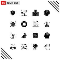 Group of 16 Solid Glyphs Signs and Symbols for circle travelling decision travel hotel Editable Vector Design Elements