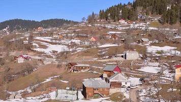 Buildings in remote village in caucasus mountains, Georgia video