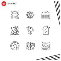 Mobile Interface Outline Set of 9 Pictograms of nature flower barcode science atom Editable Vector Design Elements