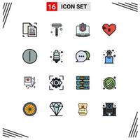 Flat Color Filled Line Pack of 16 Universal Symbols of heart lock antivirus security protected Editable Creative Vector Design Elements