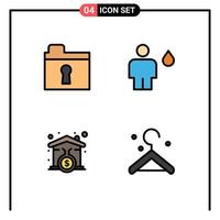 Modern Set of 4 Filledline Flat Colors and symbols such as folder mortgage avatar fire loanhome Editable Vector Design Elements