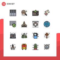 16 Universal Flat Color Filled Line Signs Symbols of devices computers cash easter mail Editable Creative Vector Design Elements