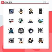 Flat Color Filled Line Pack of 16 Universal Symbols of forecast telescope station camera mobile Editable Creative Vector Design Elements