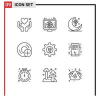 Pack of 9 Modern Outlines Signs and Symbols for Web Print Media such as gadget devices moon computers eid Editable Vector Design Elements