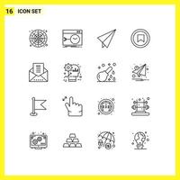 Pack of 16 Modern Outlines Signs and Symbols for Web Print Media such as email document user terminal tag interface Editable Vector Design Elements