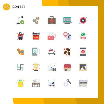 25 colores planos vectoriales temáticos y símbolos editables de elementos de diseño vectorial editables de maleta de codificación de grupo de código de computadora vector