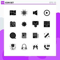 Set of 16 Commercial Solid Glyphs pack for computer box silent atx play Editable Vector Design Elements