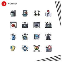 grupo de símbolos de iconos universales de 16 líneas llenas de colores planos modernos de elementos de diseño de vectores creativos editables de pin de compras de navegador de Internet