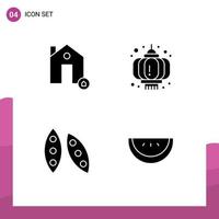 Pictogram Set of 4 Simple Solid Glyphs of buildings bean protect lantern food Editable Vector Design Elements