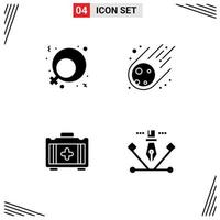 4 Thematic Vector Solid Glyphs and Editable Symbols of feminism healthbag meteorite space designing Editable Vector Design Elements