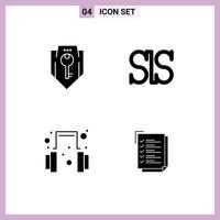 Mobile Interface Solid Glyph Set of 4 Pictograms of access help security crypto check list Editable Vector Design Elements