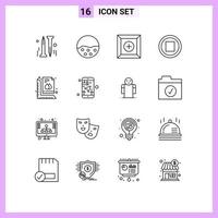 Group of 16 Outlines Signs and Symbols for print ruler box measure music Editable Vector Design Elements