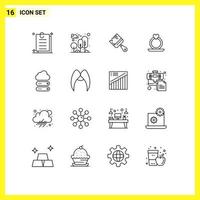 Pictogram Set of 16 Simple Outlines of data big brush proposal ring Editable Vector Design Elements