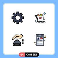 Group of 4 Modern Filledline Flat Colors Set for gear cyber cart trolley cv Editable Vector Design Elements