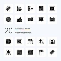 20 Video Production Solid Glyph icon Pack like star celebrity movie reel studio lights spotlight vector