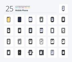 paquete de iconos llenos de 25 líneas de teléfono móvil que incluye móvil. teléfono. Huawei cámara. móvil vector