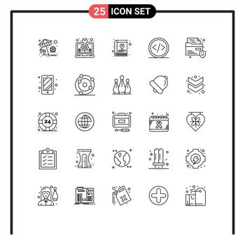 Pack of 25 Modern Lines Signs and Symbols for Web Print Media such as programming coding laptop code service Editable Vector Design Elements
