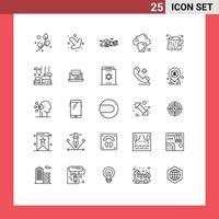 Mobile Interface Line Set of 25 Pictograms of pollution safety hill shield cloud Editable Vector Design Elements