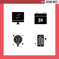 Pack of 4 creative Solid Glyphs of computer pack calendar search online banking Editable Vector Design Elements