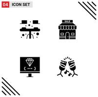 Group of 4 Modern Solid Glyphs Set for desk computer table shop development Editable Vector Design Elements