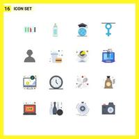 User Interface Pack of 16 Basic Flat Colors of avatar queen milk gender graduation Editable Pack of Creative Vector Design Elements