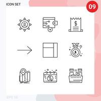 Modern Set of 9 Outlines and symbols such as badge layout bills grid arrow Editable Vector Design Elements