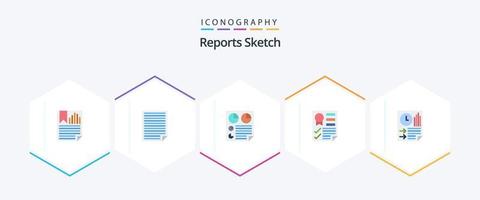 Reports Sketch 25 Flat icon pack including page. data. paper. two. page vector