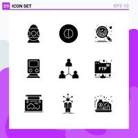 Set of 9 Modern UI Icons Symbols Signs for team group chart travel train Editable Vector Design Elements