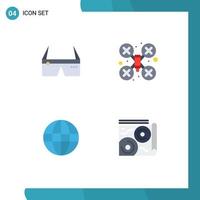 Editable Vector Line Pack of 4 Simple Flat Icons of computer world glasses camera internet Editable Vector Design Elements