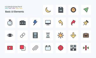 25 Basic Ui Elements Line Filled Style icon pack vector