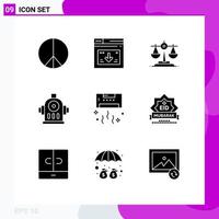 9 Solid Glyph concept for Websites Mobile and Apps summer conditioner balance air hydrant Editable Vector Design Elements